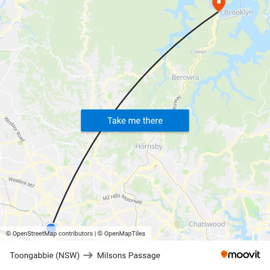 Toongabbie (NSW) to Milsons Passage map