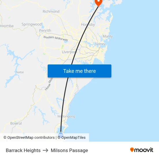Barrack Heights to Milsons Passage map