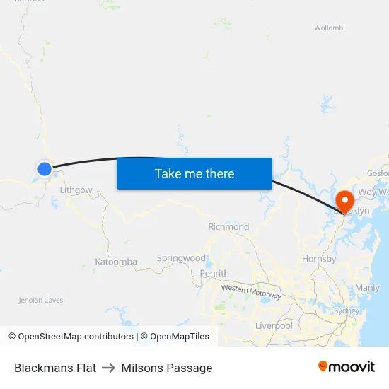 Blackmans Flat to Milsons Passage map
