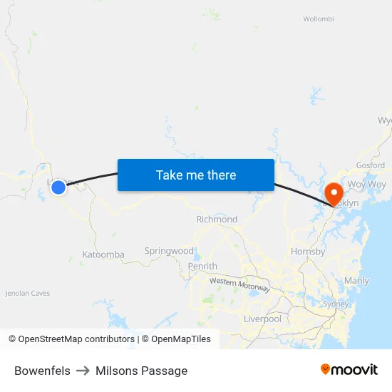 Bowenfels to Milsons Passage map