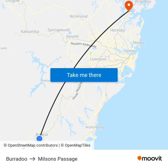Burradoo to Milsons Passage map
