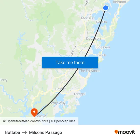 Buttaba to Milsons Passage map