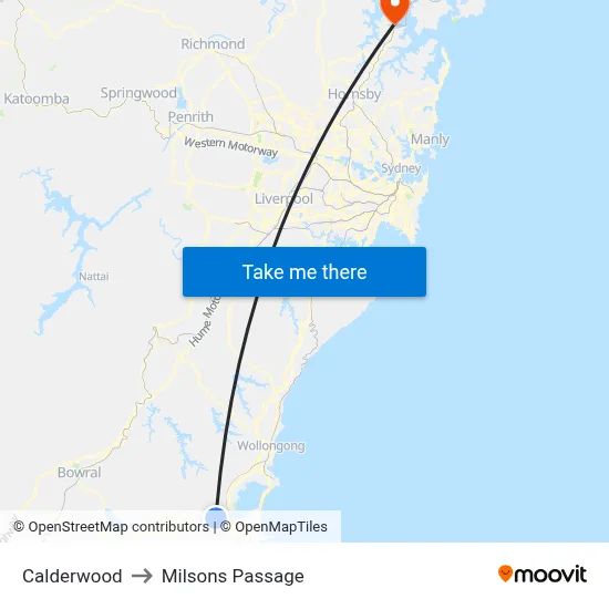 Calderwood to Milsons Passage map