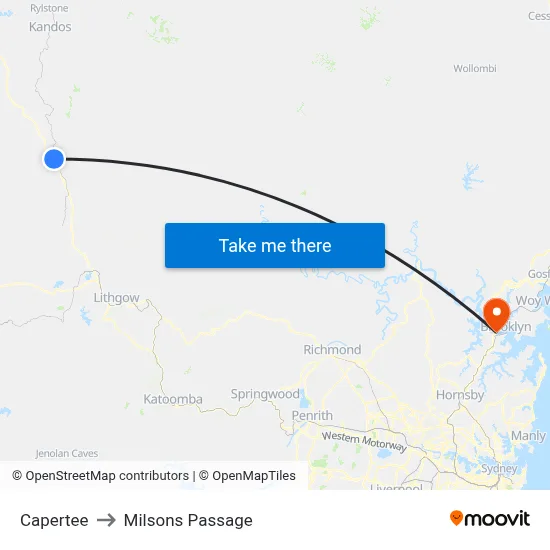 Capertee to Milsons Passage map