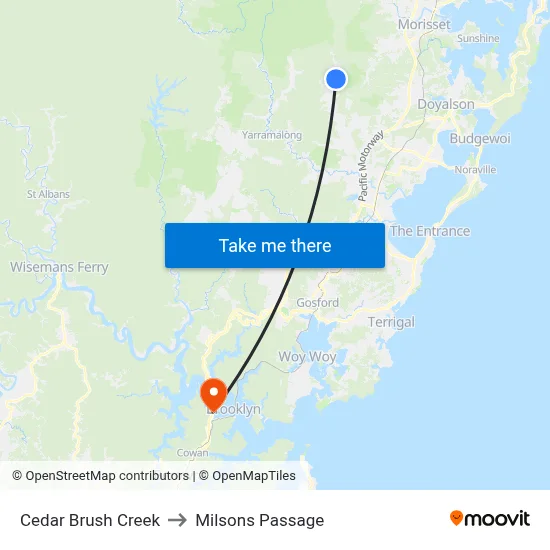 Cedar Brush Creek to Milsons Passage map