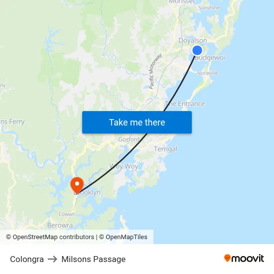 Colongra to Milsons Passage map