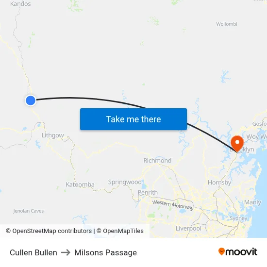 Cullen Bullen to Milsons Passage map