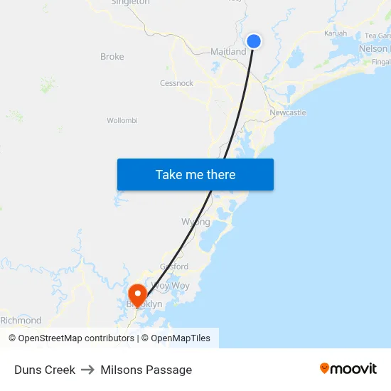 Duns Creek to Milsons Passage map