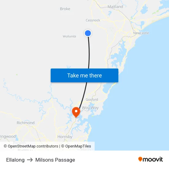 Ellalong to Milsons Passage map
