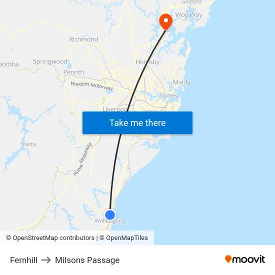 Fernhill to Milsons Passage map