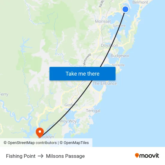 Fishing Point to Milsons Passage map