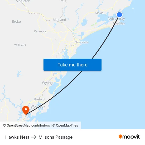 Hawks Nest to Milsons Passage map