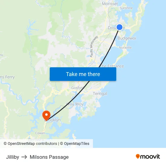 Jilliby to Milsons Passage map