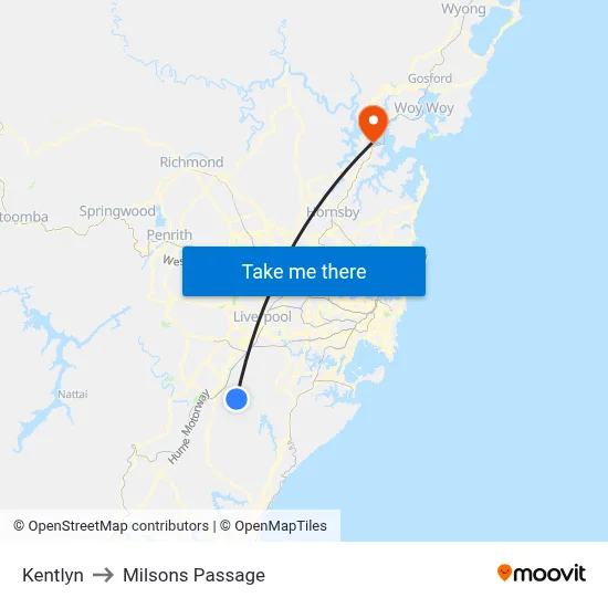 Kentlyn to Milsons Passage map