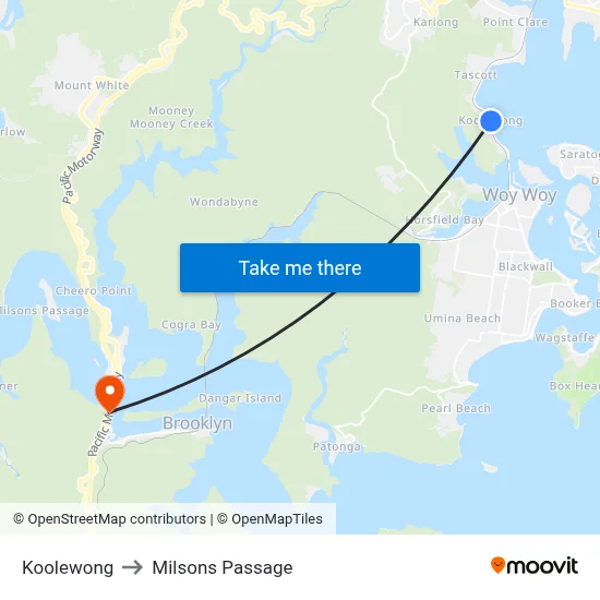 Koolewong to Milsons Passage map