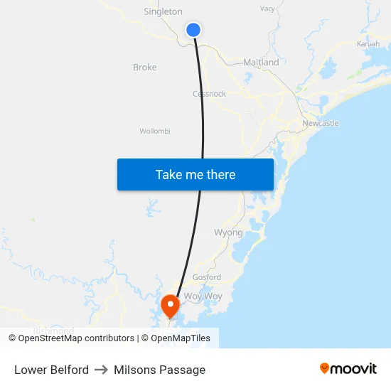 Lower Belford to Milsons Passage map