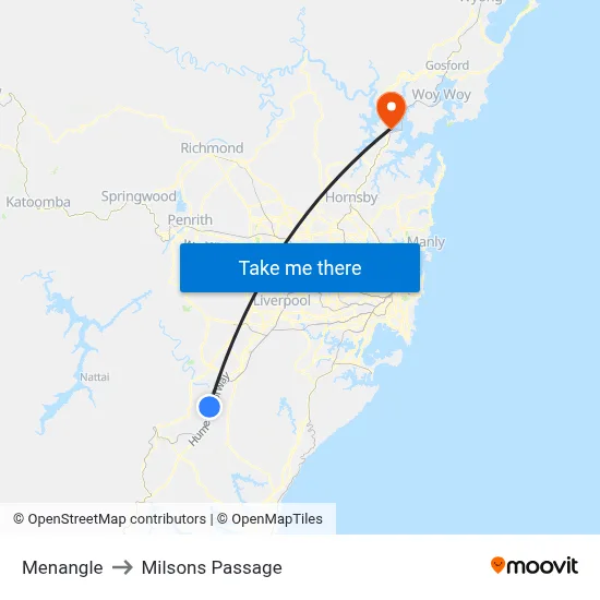 Menangle to Milsons Passage map