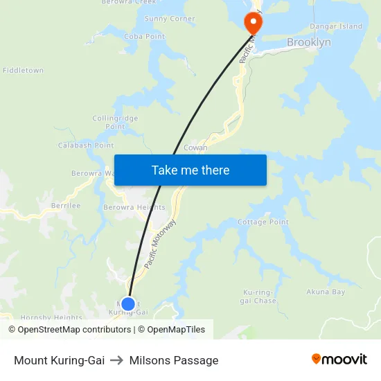 Mount Kuring-Gai to Milsons Passage map
