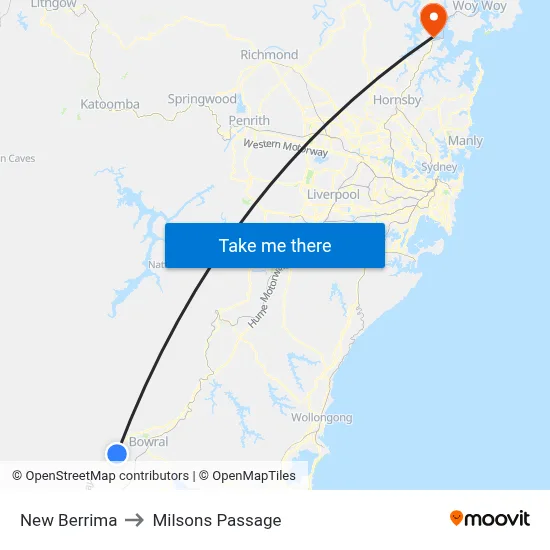 New Berrima to Milsons Passage map