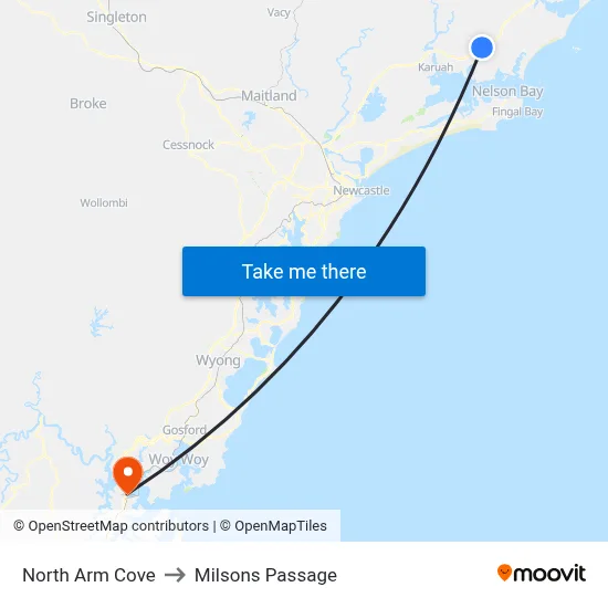 North Arm Cove to Milsons Passage map