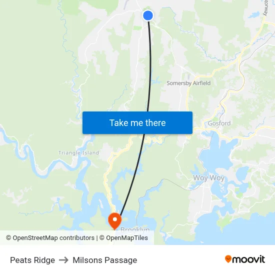 Peats Ridge to Milsons Passage map