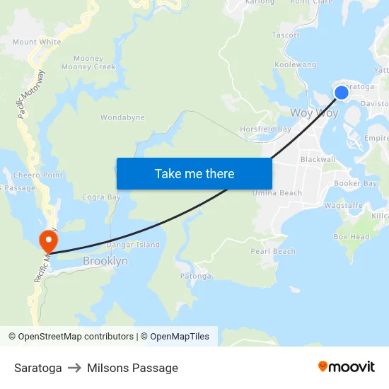Saratoga to Milsons Passage map