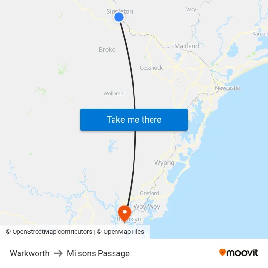 Warkworth to Milsons Passage map