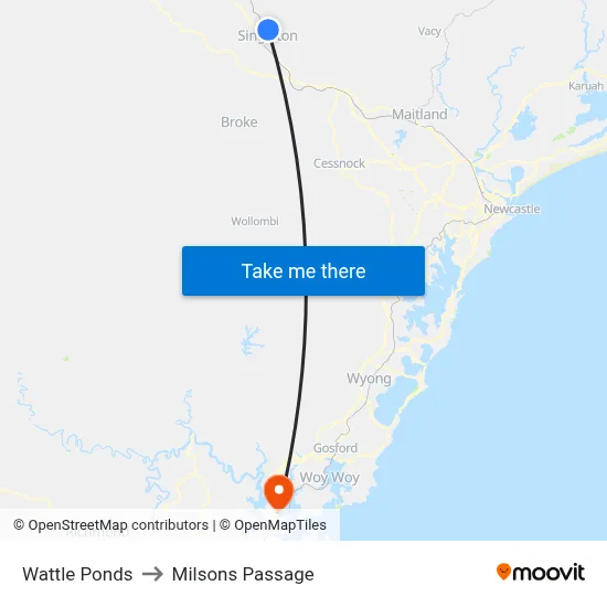 Wattle Ponds to Milsons Passage map