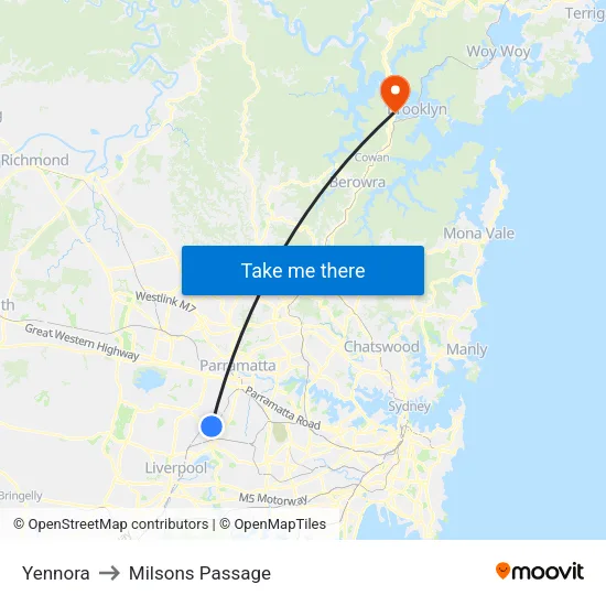 Yennora to Milsons Passage map
