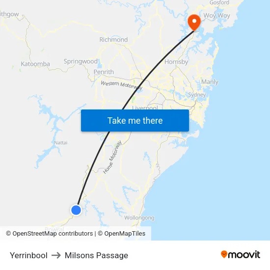 Yerrinbool to Milsons Passage map