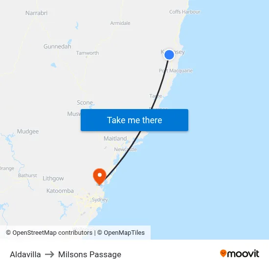 Aldavilla to Milsons Passage map