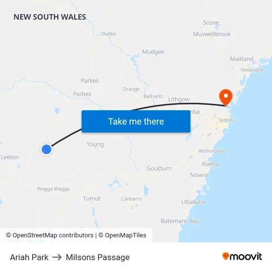Ariah Park to Milsons Passage map