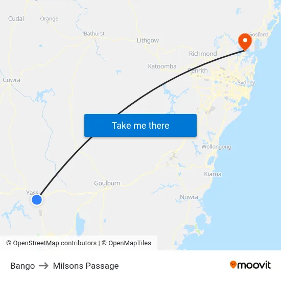 Bango to Milsons Passage map