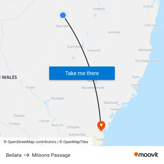 Bellata to Milsons Passage map
