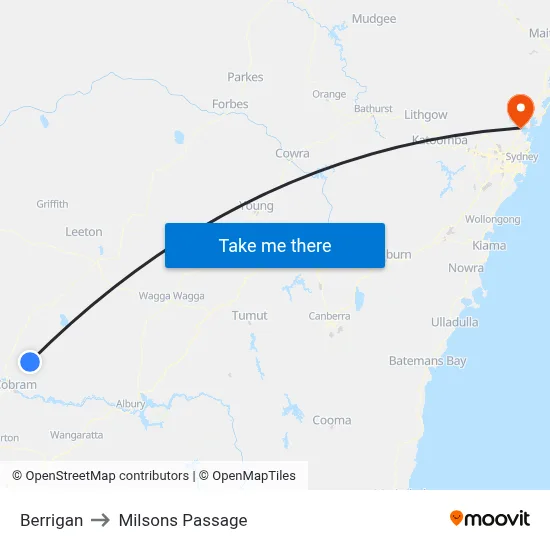 Berrigan to Milsons Passage map