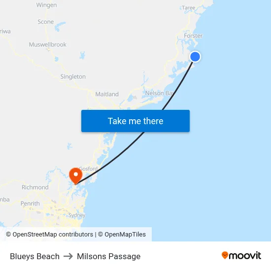 Blueys Beach to Milsons Passage map