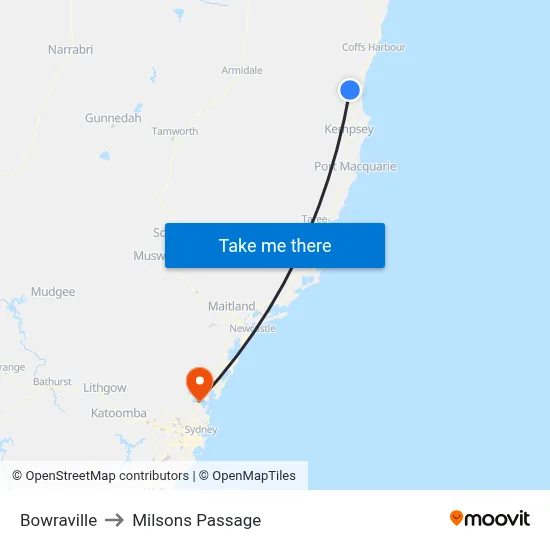 Bowraville to Milsons Passage map