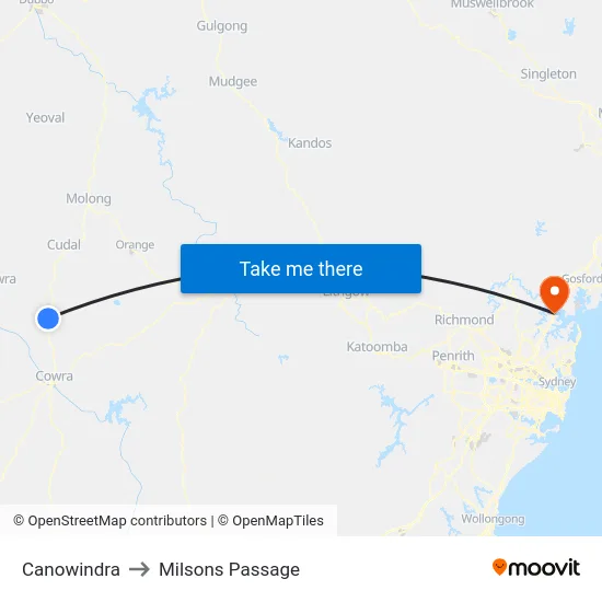 Canowindra to Milsons Passage map