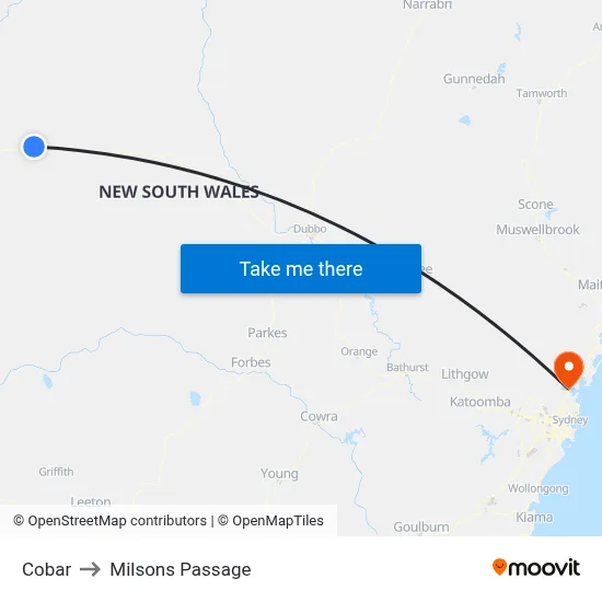 Cobar to Milsons Passage map