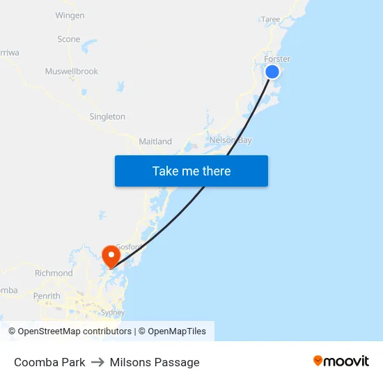 Coomba Park to Milsons Passage map