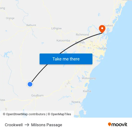 Crookwell to Milsons Passage map