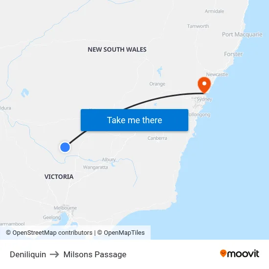 Deniliquin to Milsons Passage map