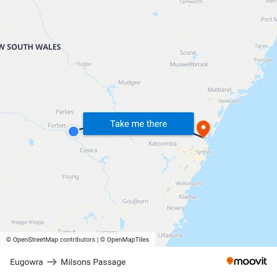 Eugowra to Milsons Passage map