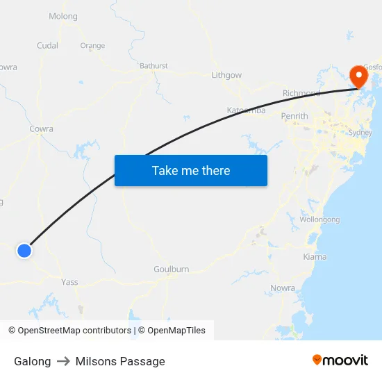 Galong to Milsons Passage map