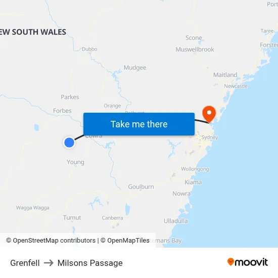Grenfell to Milsons Passage map