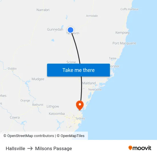 Hallsville to Milsons Passage map