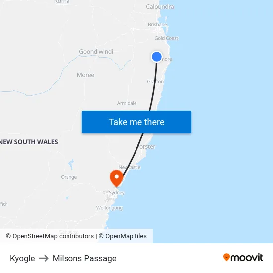 Kyogle to Milsons Passage map