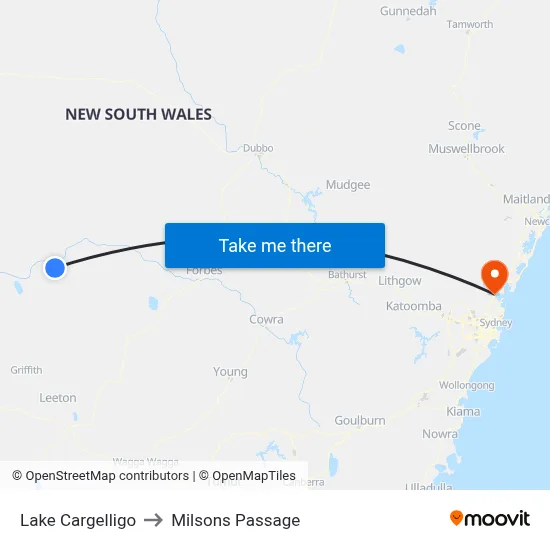 Lake Cargelligo to Milsons Passage map