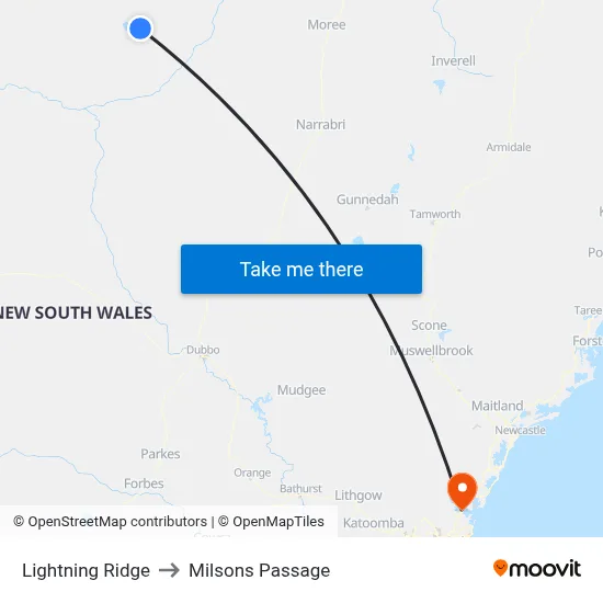 Lightning Ridge to Milsons Passage map
