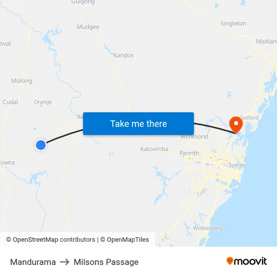Mandurama to Milsons Passage map